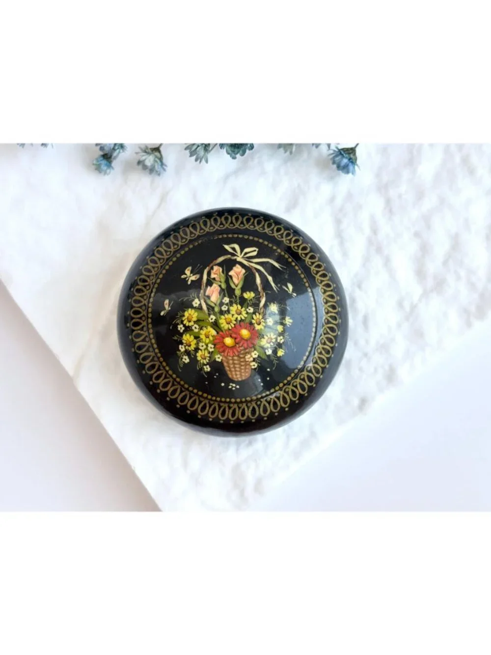 Russian Lacquer Handmade Wooden Floral Vintage Trinket Box | Jewelry Box
